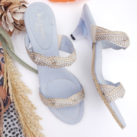 Eric Javits Blue Silver Gold Kitten Heels sz 9m - Picture 1 of 12